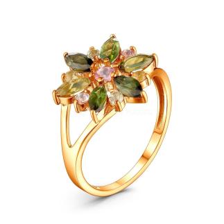 Кольцо из золочёного серебра с турмалином мульти