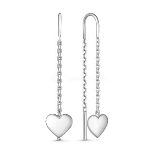 Серьги-продёвки из серебра родированные - Сердца