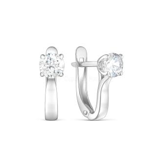 Серьги из серебра с фианитами родированные