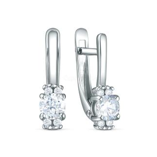 Серьги из серебра с фианитами родированные