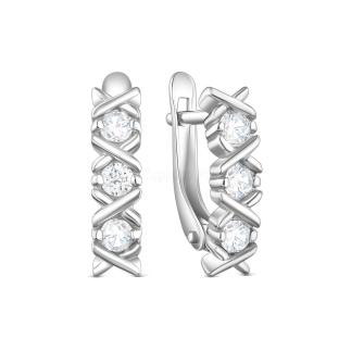 Серьги из серебра с фианитами родированные