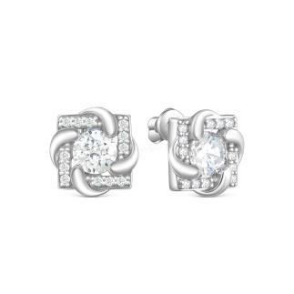 Серьги-пусеты из серебра с фианитами родированные