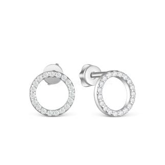 Серьги-пусеты Круги из серебра с фианитами родированные