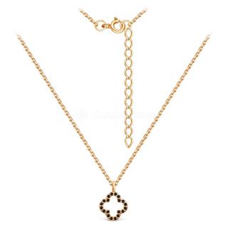 Колье из золочёного серебра с чёрными нано-фианитами - Клевер, четырёхлистник