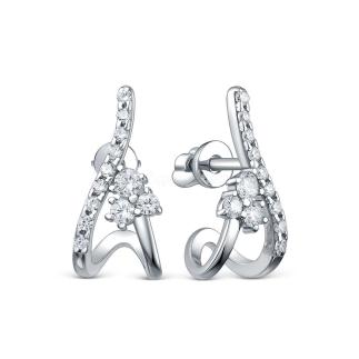 Серьги-пусеты из серебра с фианитами родированные