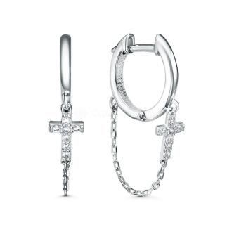 Серьги из серебра с крестами и фианитами родированные