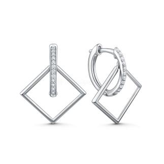 Серьги из серебра с фианитами родированные - Ромбы