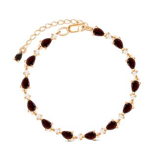 Браслет из золочёного серебра с натуральным гранатом и фианитами - удлинитель 4,8 см