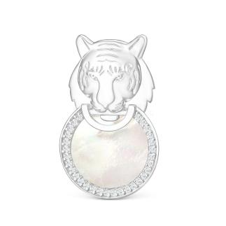 Подвеска из серебра с натуральным перламутром и фианитами родированная - Тигр