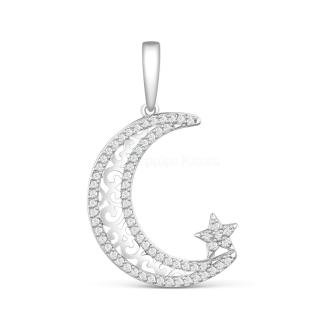 Подвеска мусульманская из серебра с фианитами родированная