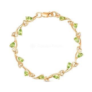 Браслет из золочёного серебра с натуральным хризолитом и фианитами