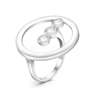 Кольцо из серебра с фианитами родированное