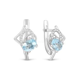 Серьги из серебра с натуральным топазом и фианитами родированные