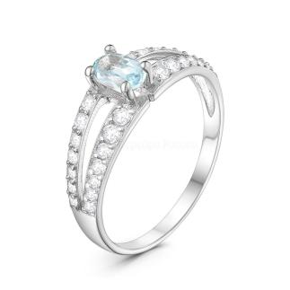 Кольцо из серебра с натуральным топазом и фианитами родированное 