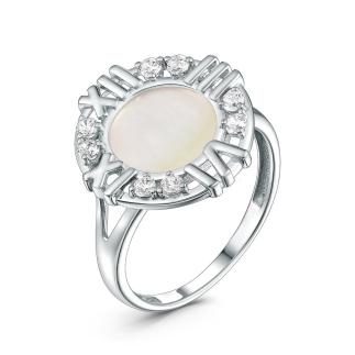 Кольцо из серебра с перламутром и фианитами родированное - Часы