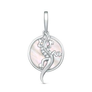 Подвеска из серебра с перламутром и фианитами родированная - Ящерка
