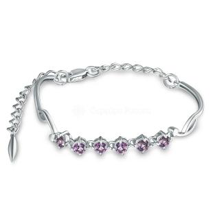 Браслет жёсткий из серебра с натуральным аметистом родированный