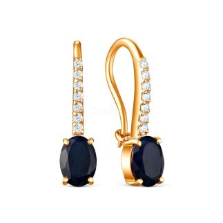 Серьги из золочёного серебра с натуральным сапфиром и фианитами