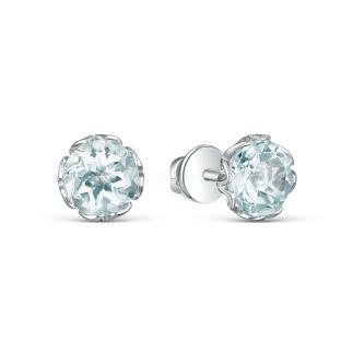 Серьги-пусеты из серебра с Sky топазом родированные