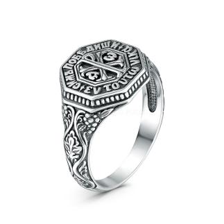 Печатка религиозная из серебра с чернением родированная - Хризма