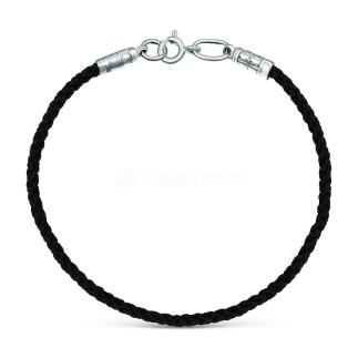 Браслет текстильный с элементами из родированного серебра