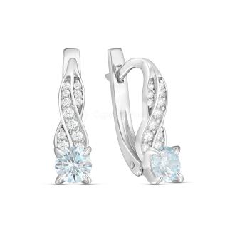 Серьги из серебра с натуральным топазом и фианитами родированные