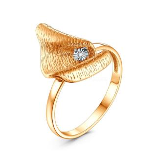 Кольцо из золочёного серебра с бриллиантом и частичным родированием