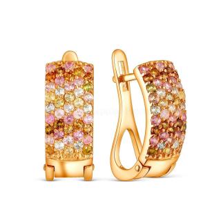 Серьги из золочёного серебра с турмалином мульти