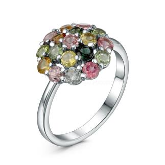Кольцо из серебра с турмалином мульти родированное