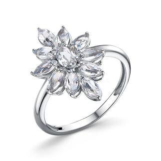 Кольцо из серебра с горным хрусталём родированное