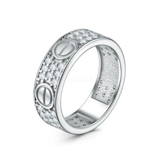 Кольцо из серебра с фианитами родированное