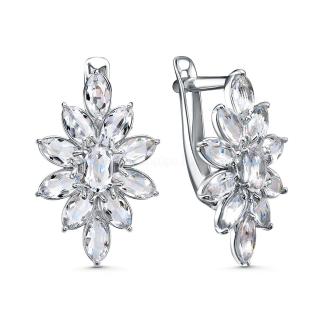 Серьги из серебра с горным хрусталём родированные