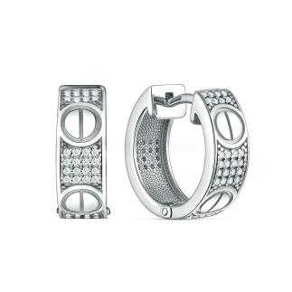 Серьги из серебра с фианитами родированные