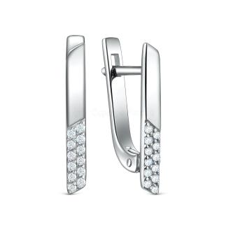 Серьги из серебра с фианитами родированные