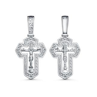 Крест православный из родированного серебра - Господи, спаси люди Твоя 3 см