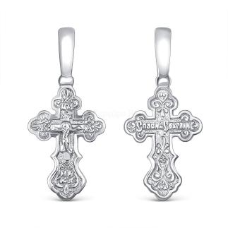 Крест православный из серебра родированный - Спаси и сохрани 3,1 см