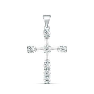 Подвеска в виде креста из серебра с фианитами родированная