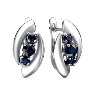 Серьги из серебра с сапфиром родированные