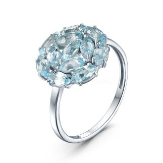 Кольцо из серебра с натуральным Sky топазом родированное