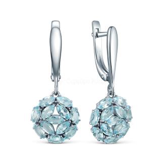 Серьги из серебра с натуральным Sky топазом родированные