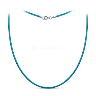 Шнурок текстильный (вощёный) голубой с замком из родированного серебра