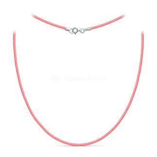 Шнурок текстильный (вощёный) розовый с замком из родированного серебра