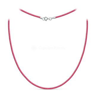 Шнурок текстильный (вощёный) малиновый с замком из родированного серебра