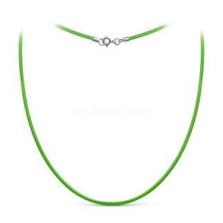 Шнурок текстильный (вощёный) зелёный с замком из родированного серебра