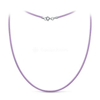 Шнурок текстильный (вощёный) фиолетовый с замком из родированного серебра