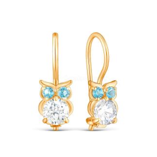 Серьги из золочёного серебра с фианитами - Совы