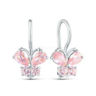 Серьги детские из серебра с фианитами родированные - Бабочки