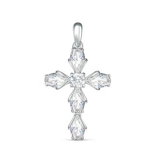 Подвеска в виде креста из серебра с фианитами родированная