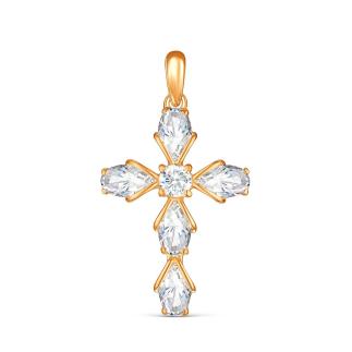 Подвеска в виде креста из золочёного серебра с фианитами