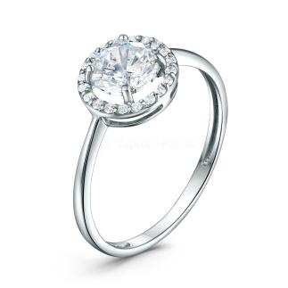 Кольцо из серебра с фианитами родированное